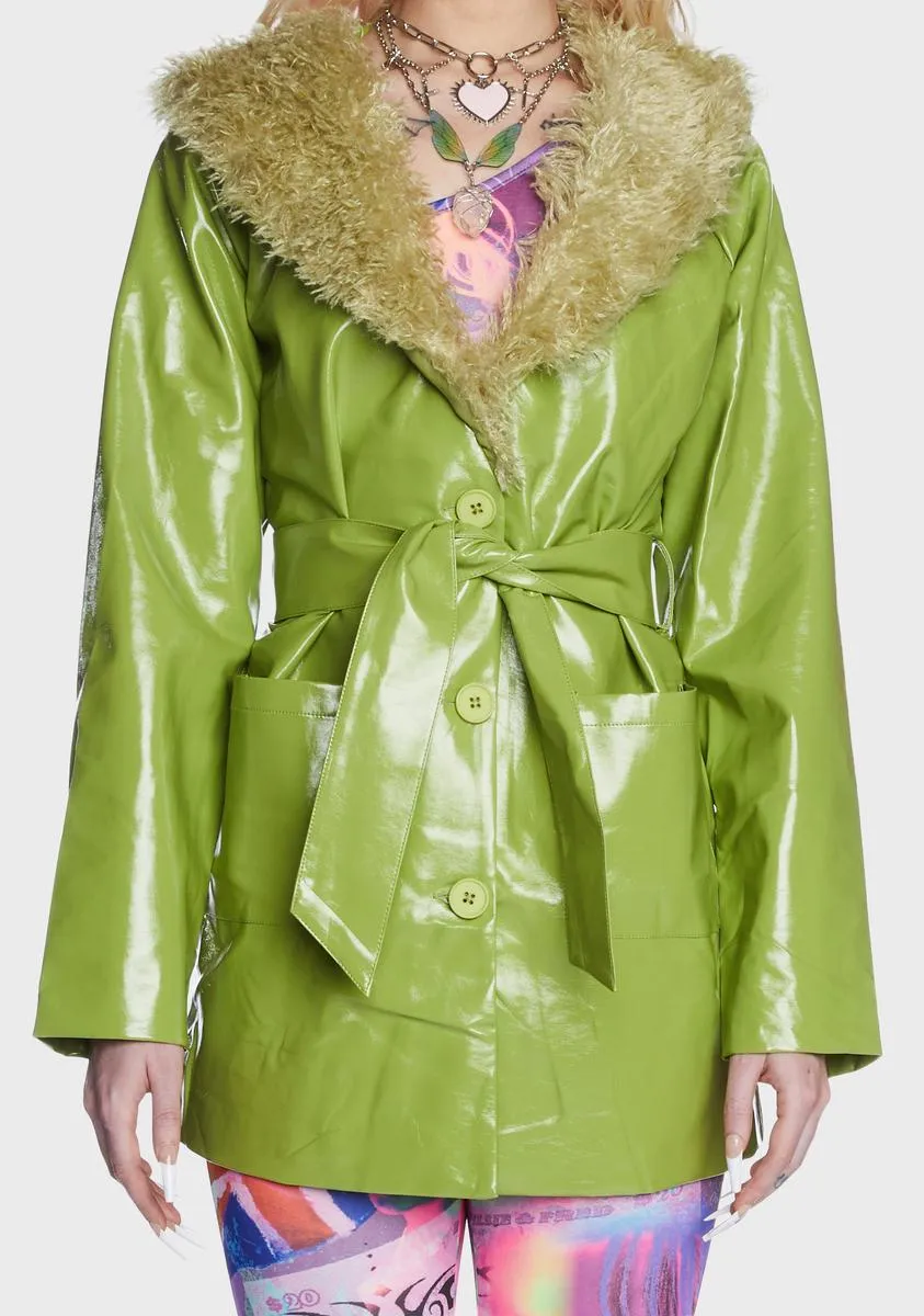 Green Faux Leather Fur Trim Coat sold by Dolls Kill product image thumbnail 2