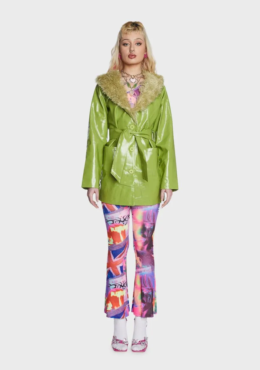 Green Faux Leather Fur Trim Coat sold by Dolls Kill