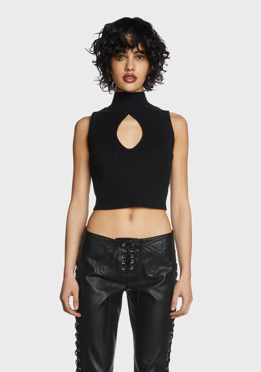 Black Keyhole Mock Neck Crop Top sold by Dolls Kill