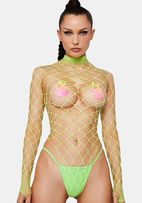 Neon Dancing All Night Fishnet Bodystocking sold by Dolls Kill