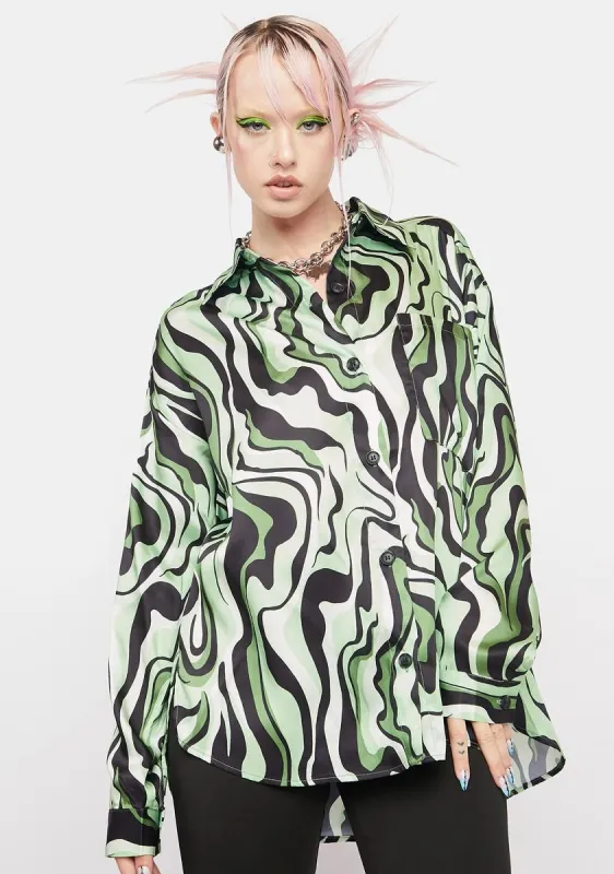 Green Swirl Print Blouse sold by Dolls Kill