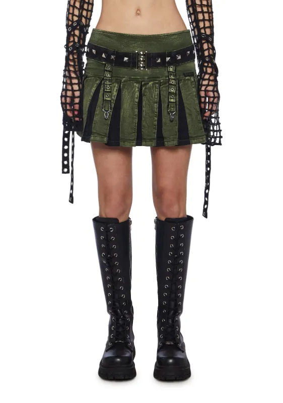 Peace Pleated Skirt - Green sold by Dolls Kill