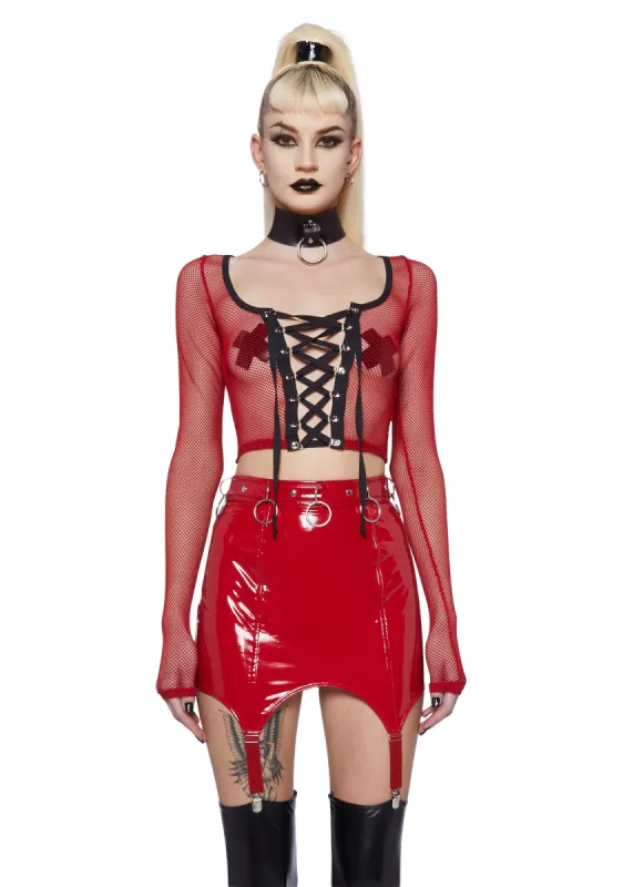 Meet And Greet Fishnet Top- Red sold by Dolls Kill
