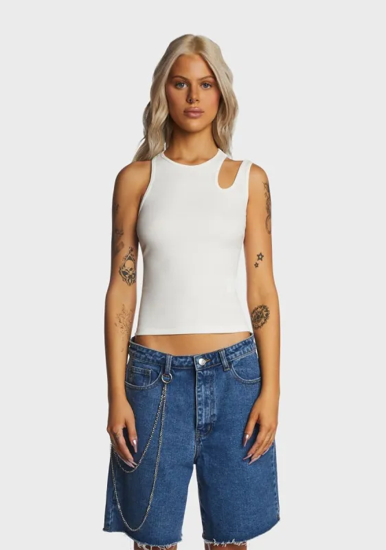 White Cut Out Ribbed Tank Top sold by Dolls Kill
