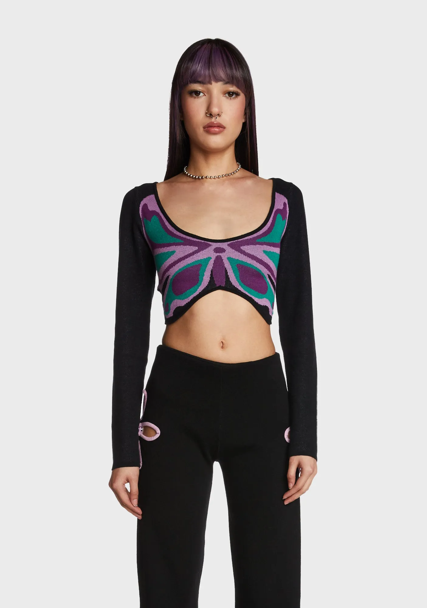 Butterfly Motif Knit Top sold by Dolls Kill