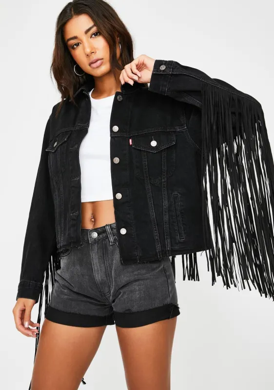 Black Ex Boyfriend Fringe Trucker Jacket sold by Dolls Kill