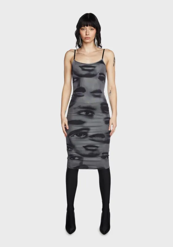 Eyes On You Printed Mesh Midi Dress sold by Dolls Kill
