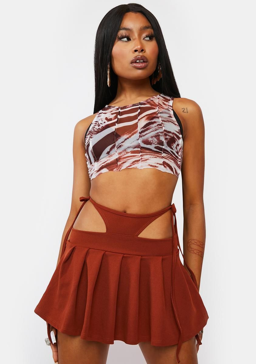 Cognac 90s Trick Pleated Mini Skirt sold by Dolls Kill product image thumbnail 2