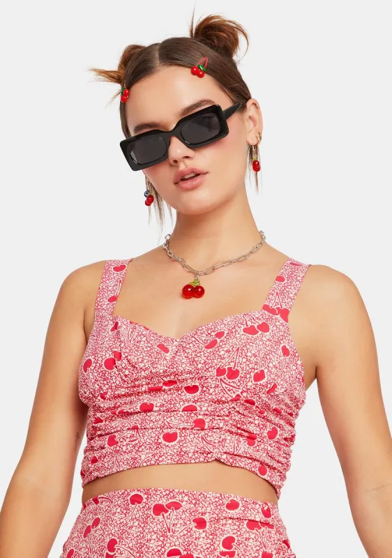 Cherry Print Ruched Tank sold by Dolls Kill