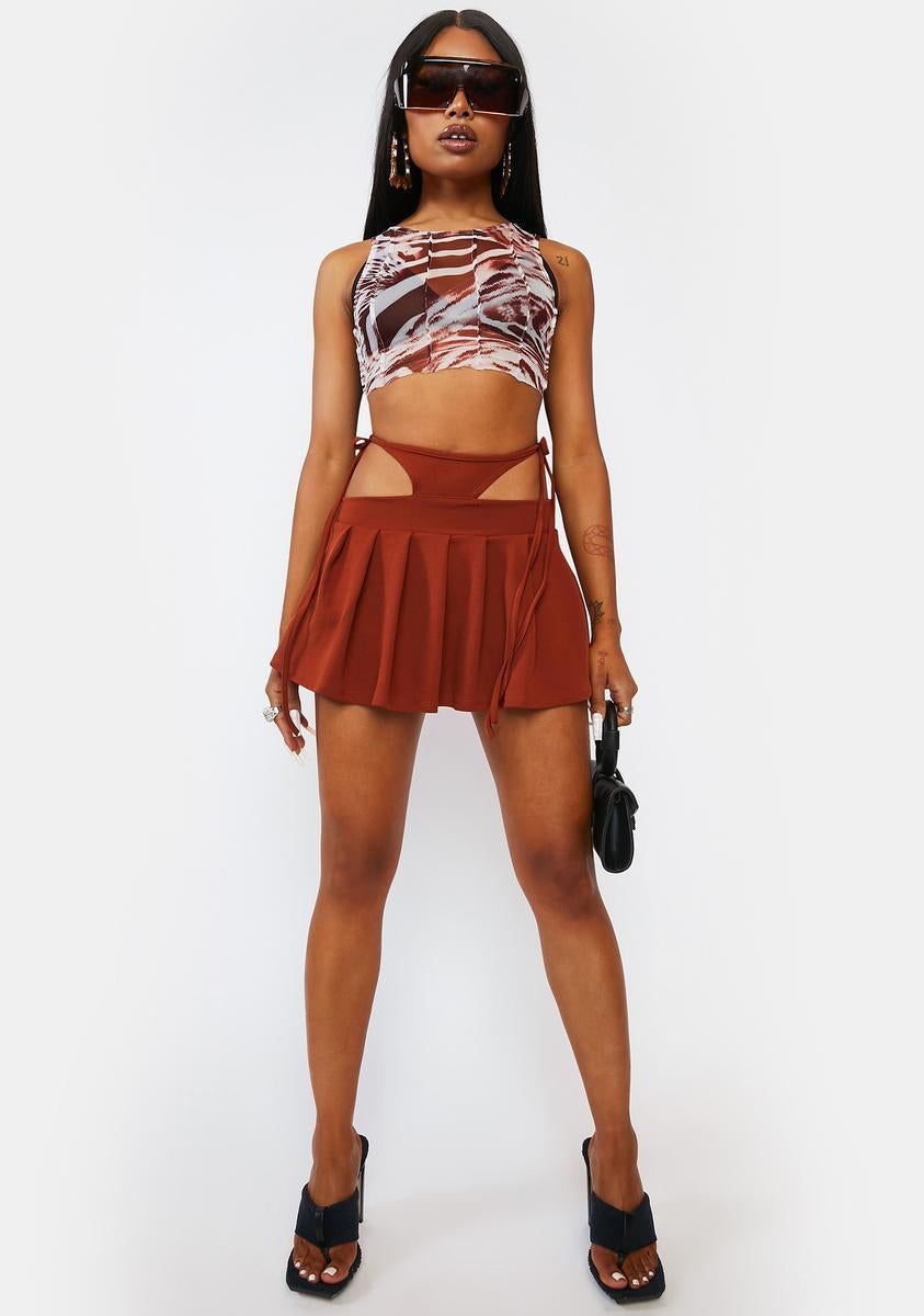 Cognac 90s Trick Pleated Mini Skirt sold by Dolls Kill product image thumbnail 3