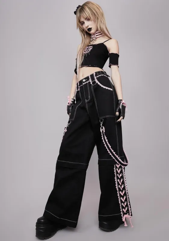 Frilly Power Of Evil Convertible Wide Leg Pants sold by Dolls Kill