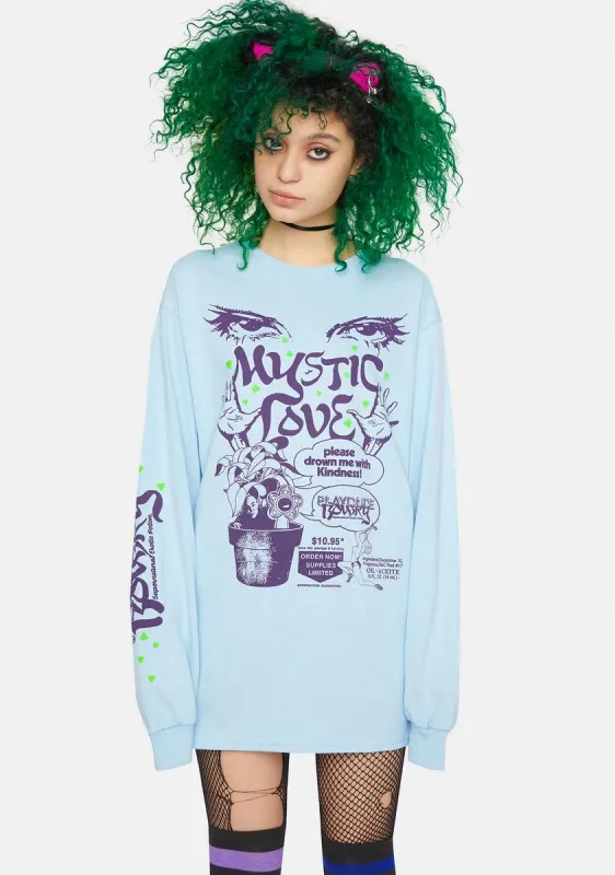 X Playdude Blue Mystic Love Graphic Tee sold by Dolls Kill