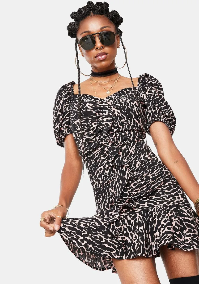 Mica Leopard Puff Sleeve Mini Dress sold by Dolls Kill