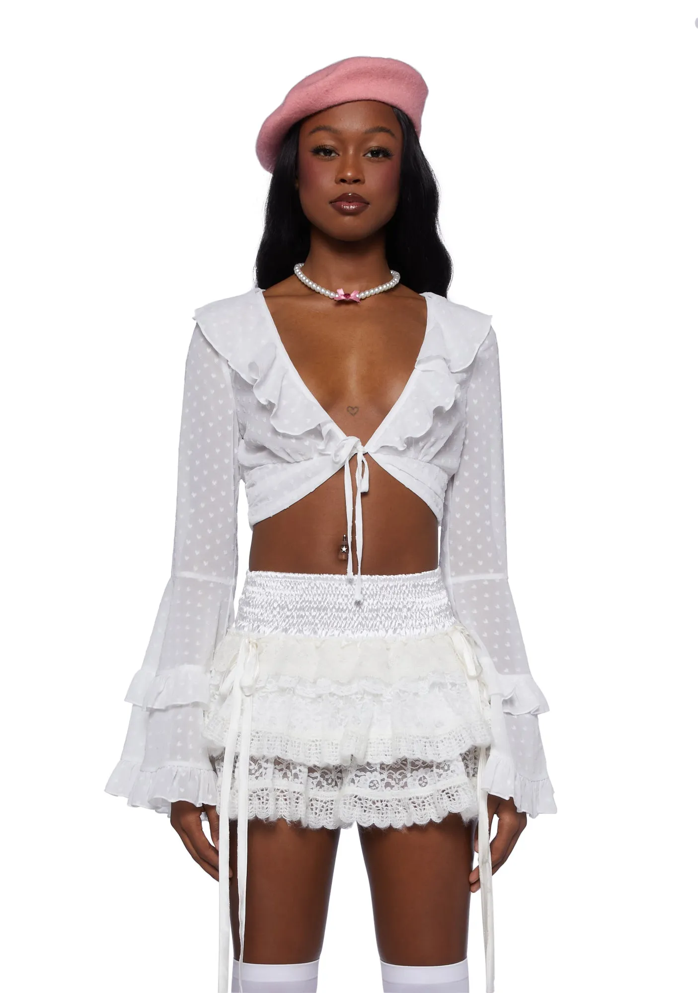 Hearts Aglow Mesh Crop Top - White sold by Dolls Kill