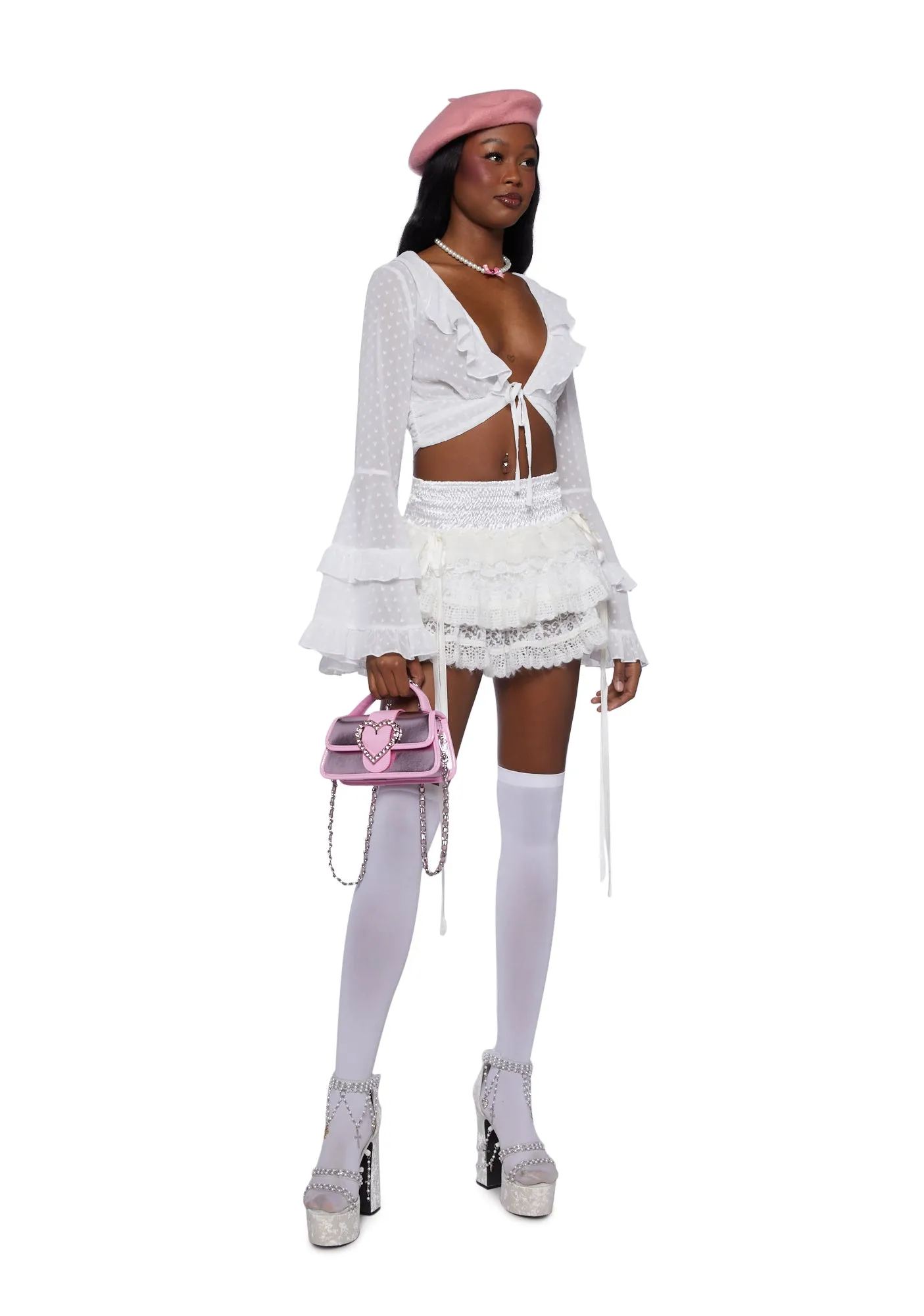 Hearts Aglow Mesh Crop Top - White sold by Dolls Kill product image thumbnail 2