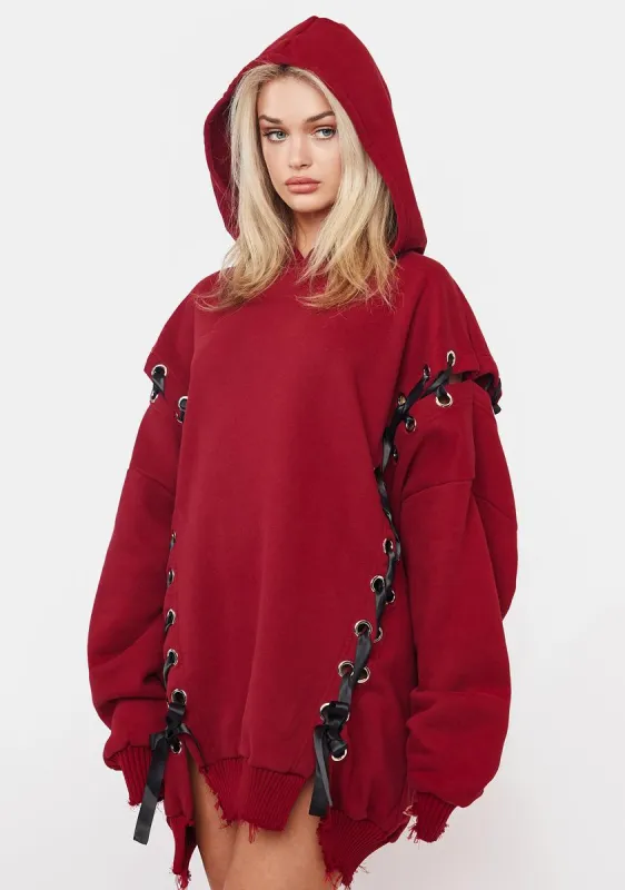 Wine Hearts N Hellions Lace Up Hoodie sold by Dolls Kill