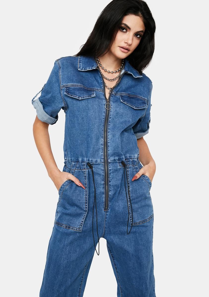 Learn The Rules Denim Jumpsuit sold by Dolls Kill