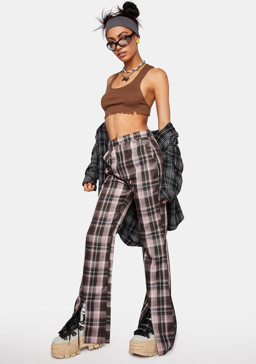Brown Split Plaid Trousers sold by Dolls Kill product image thumbnail 3