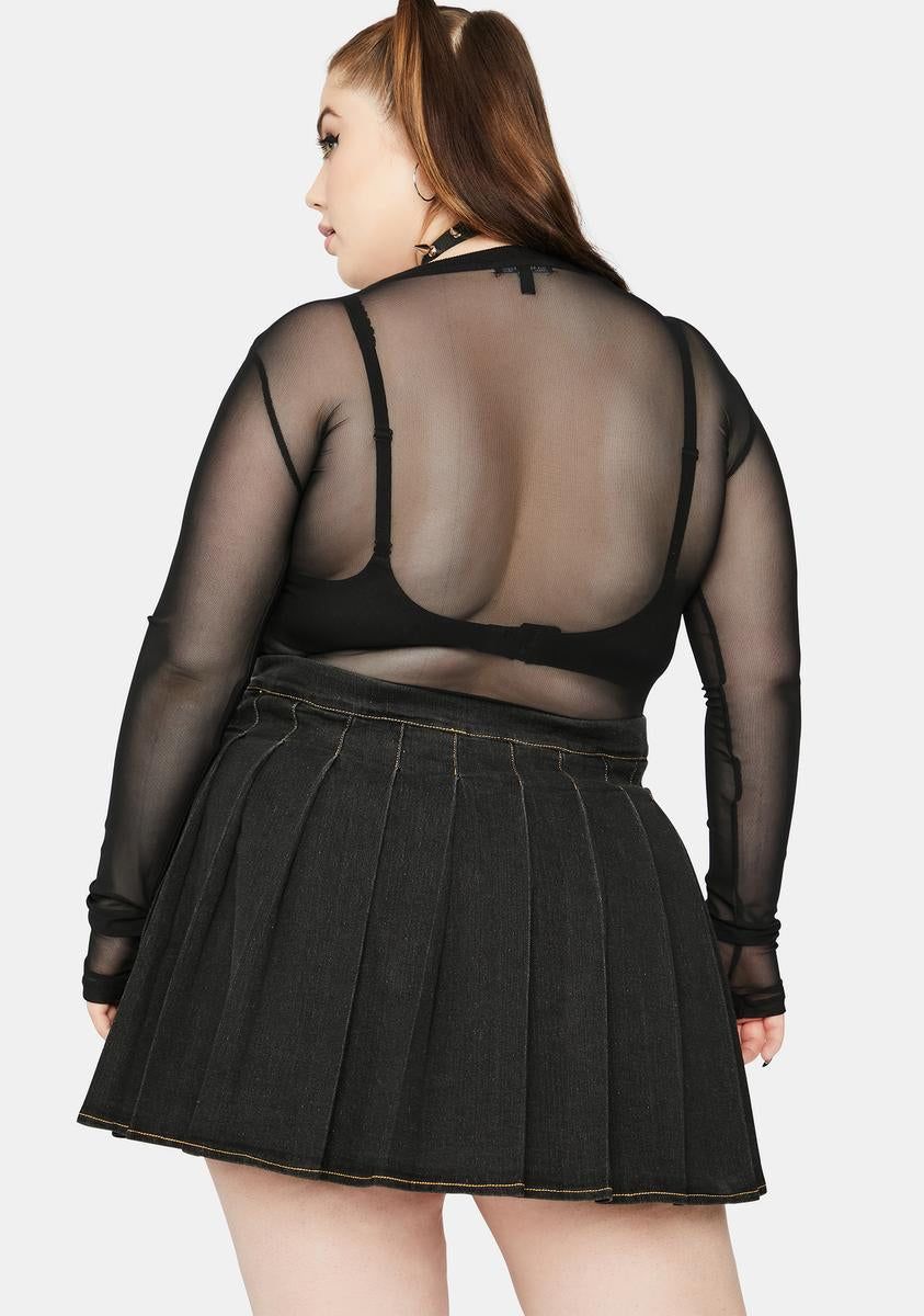 Plus Midnight Daring Denim Pleated Skirt sold by Dolls Kill product image thumbnail 4