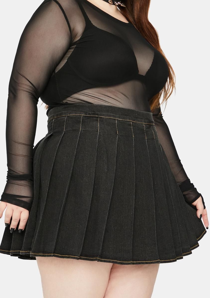 Plus Midnight Daring Denim Pleated Skirt sold by Dolls Kill