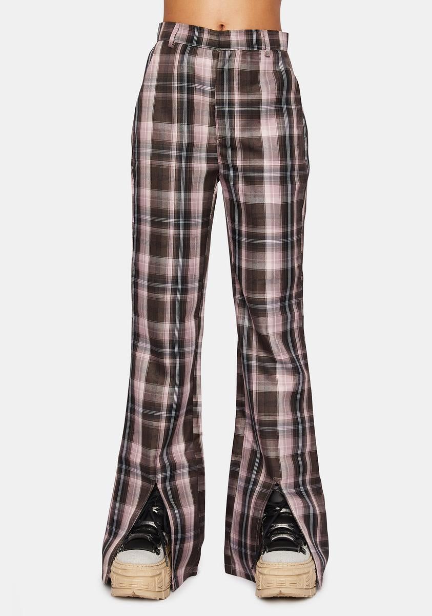 Brown Split Plaid Trousers sold by Dolls Kill