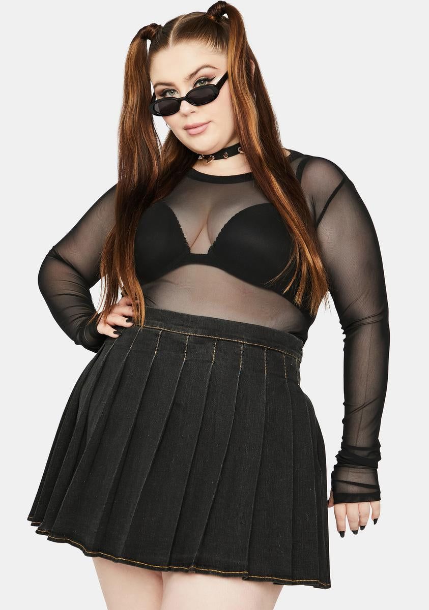 Plus Midnight Daring Denim Pleated Skirt sold by Dolls Kill product image thumbnail 2