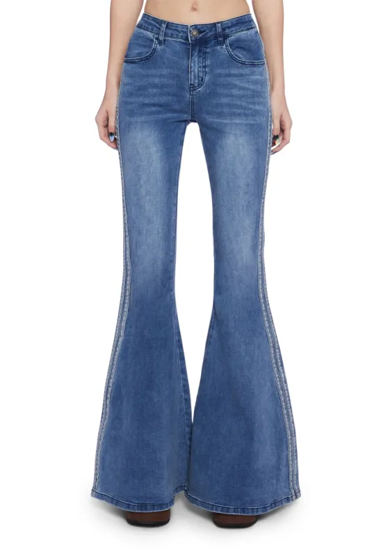 Totally Trippin Flared Jeans sold by Dolls Kill