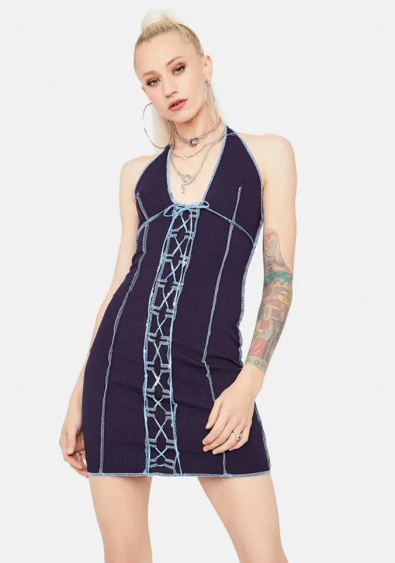 Navy Always Flaunting It Lace-Up Bodycon Dress sold by Dolls Kill