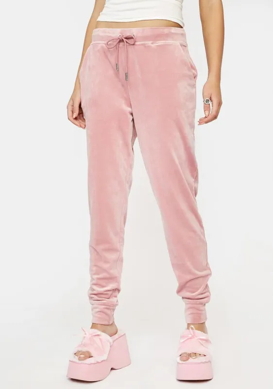 Blushing Pink Big Bling Velour Joggers sold by Dolls Kill