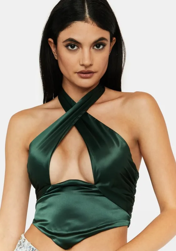 Emerald Keep Them Guessing Halter Top sold by Dolls Kill