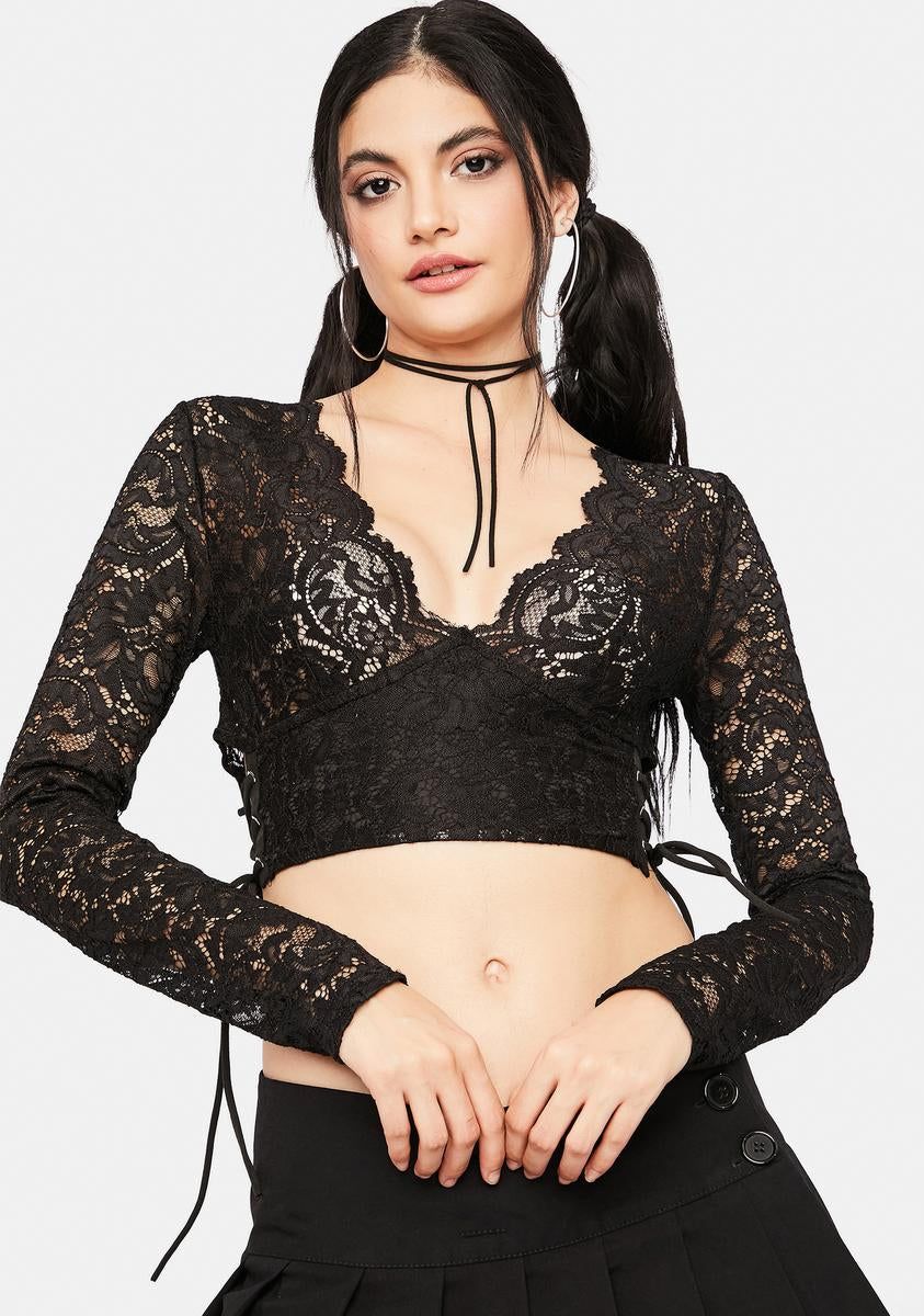 Midnight Flash Of Fantasy Lace Crop Top sold by Dolls Kill