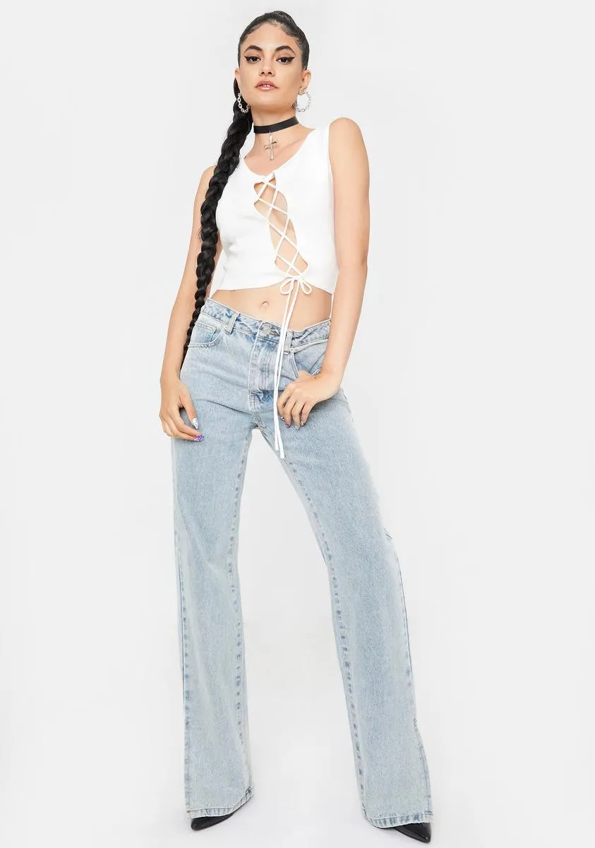 Blanc Catty Ties Lace Up Crop Top sold by Dolls Kill product image thumbnail 3