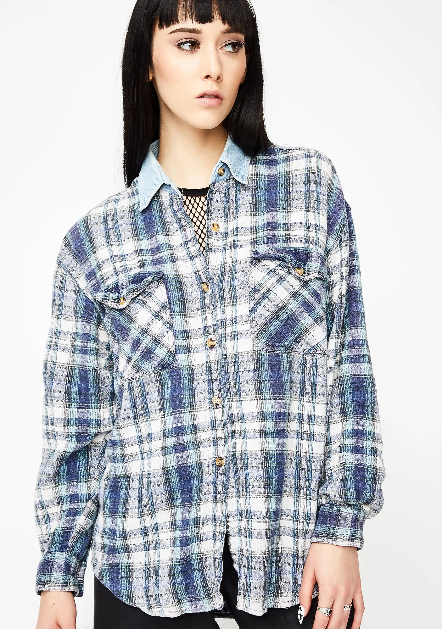 Vintage 90's Plaid Button-Up Top sold by Dolls Kill