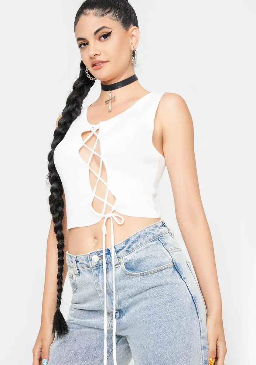 Blanc Catty Ties Lace Up Crop Top sold by Dolls Kill product image thumbnail 2