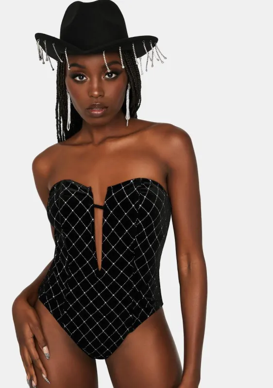 Round Of Applause Velvet Bodysuit sold by Dolls Kill