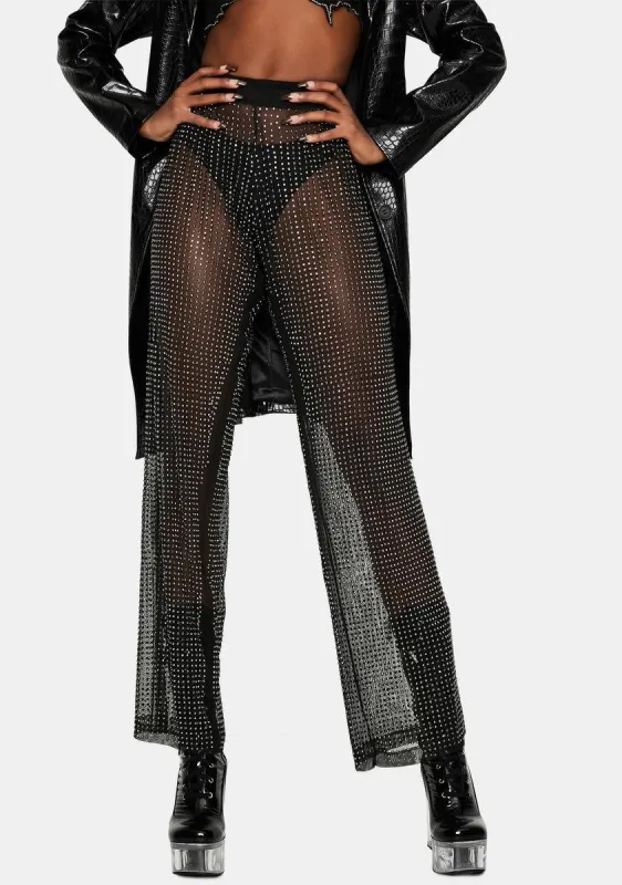 Midnight Glamour Rhinestone Mesh Pants sold by Dolls Kill