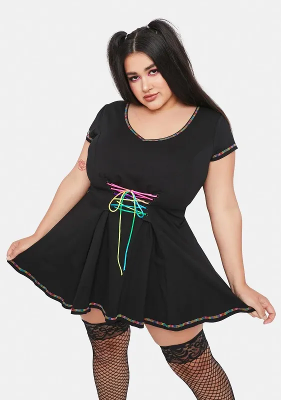 Plus Vibrant Mood Lace Up Dress sold by Dolls Kill