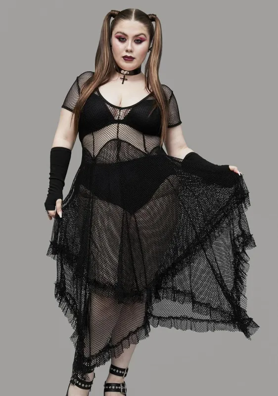 Plus Toxic Valentine Fishnet Midi Dress sold by Dolls Kill