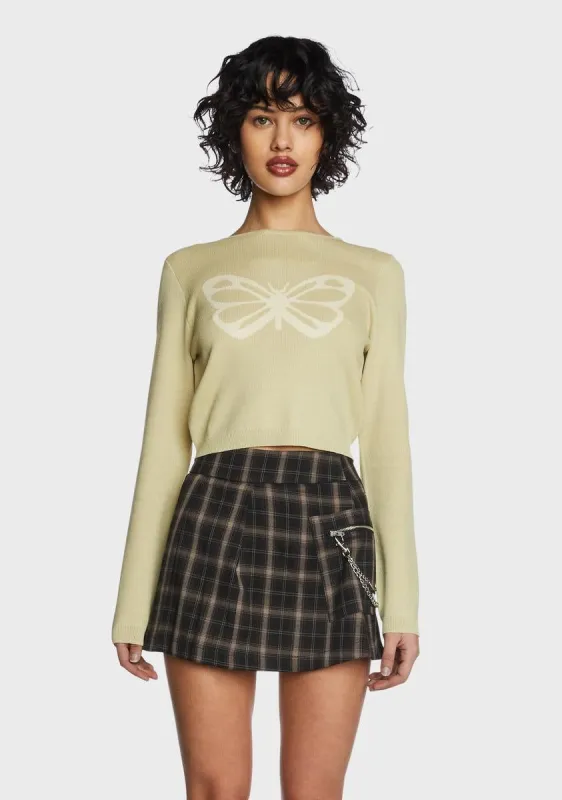 Sage Butterfly Printed Knit Top made by Dolls Kill