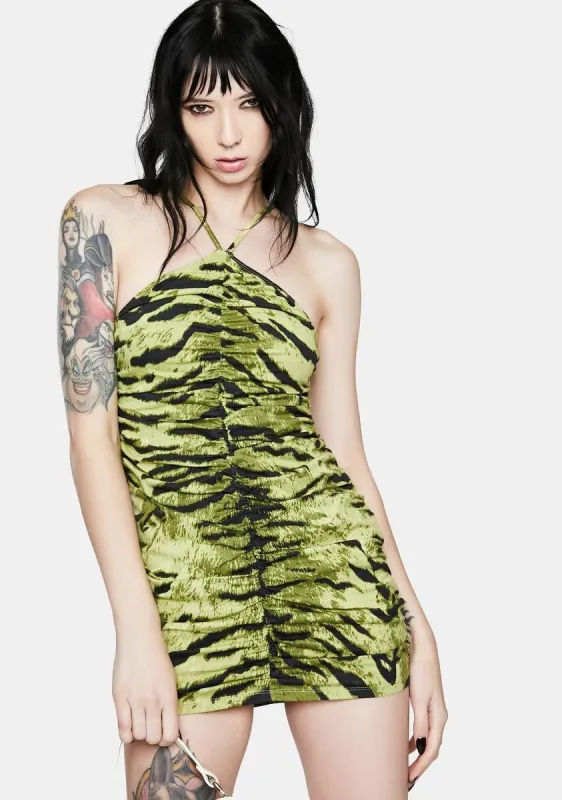 Larasati Khaki Tiger Bodycon Dress sold by Dolls Kill