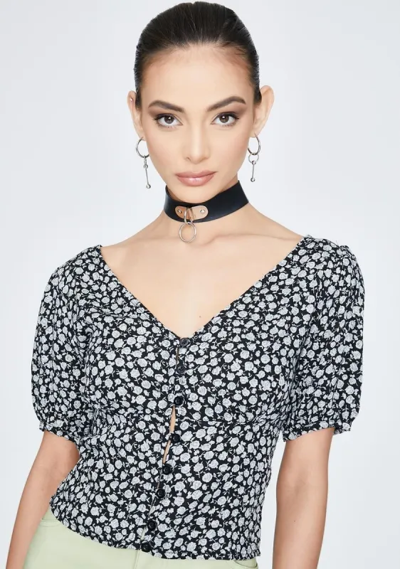 Ditsy Rose Black Moria Crop Top sold by Dolls Kill