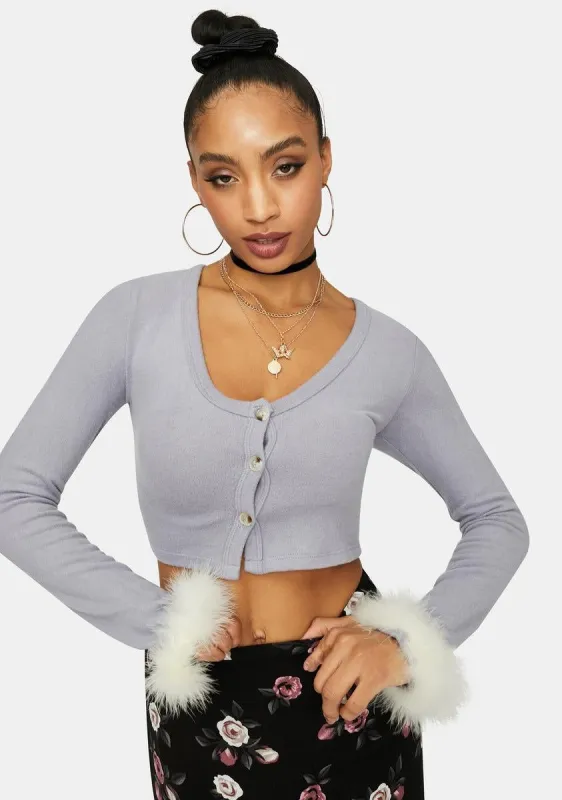 Lavender Love You Dearly Marabou Trim Crop Top sold by Dolls Kill