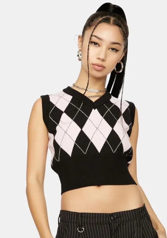 Blush Would You Rather Cropped Argyle Vest sold by Dolls Kill