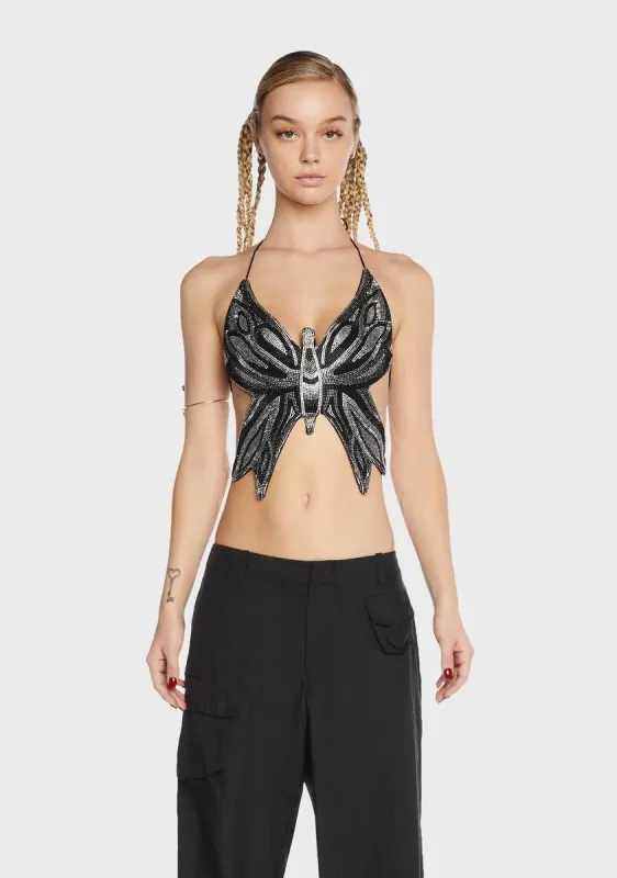 Black Butterfly Halter Top sold by Dolls Kill