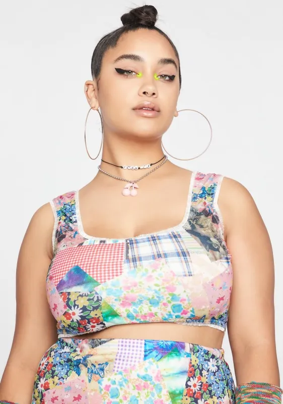 Plus Cottage Mixed Print Crop Top sold by Dolls Kill