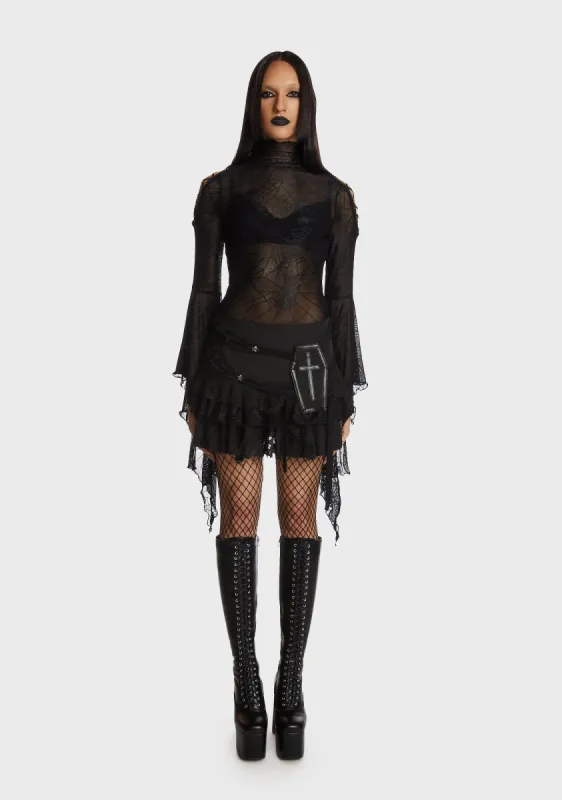 Punk Spider Mesh Exaggerated Sleeves Top sold by Dolls Kill