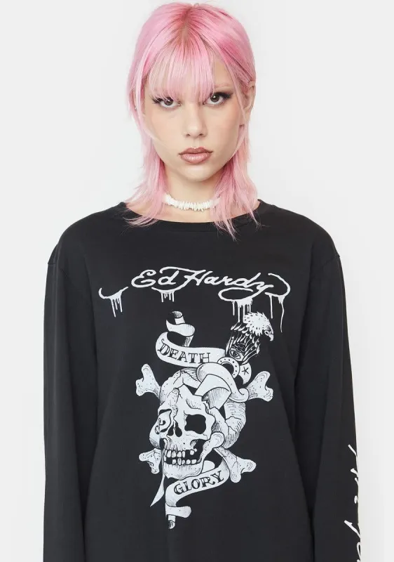 Rhinestone Death Or Glory Long Sleeve Tee sold by Dolls Kill