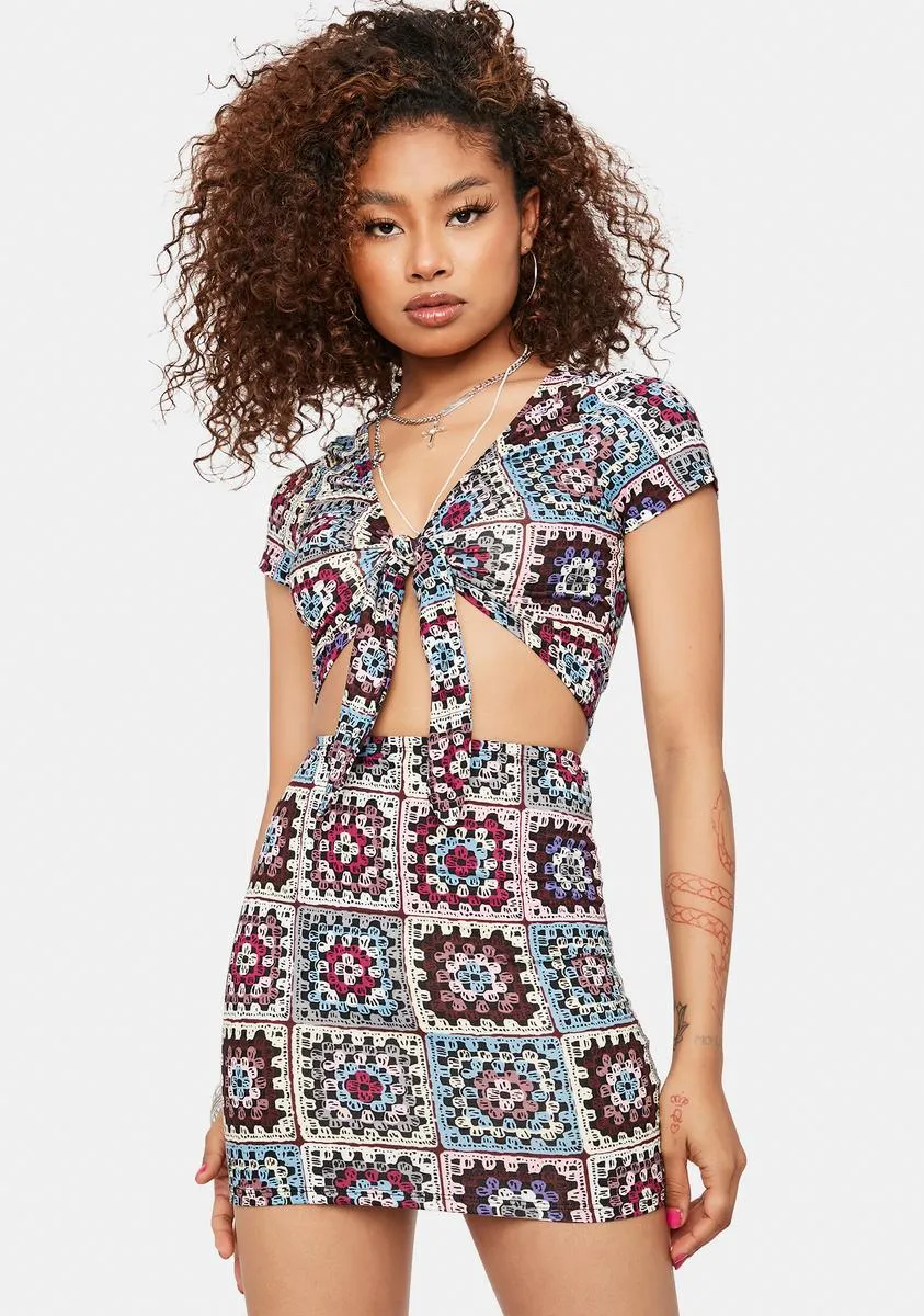 Dreams Of The Bohemian Patchwork Skirt Set sold by Dolls Kill