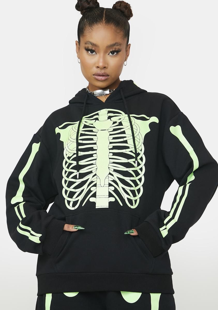 Glitter Skeleton Graphic Hoodie sold by Dolls Kill