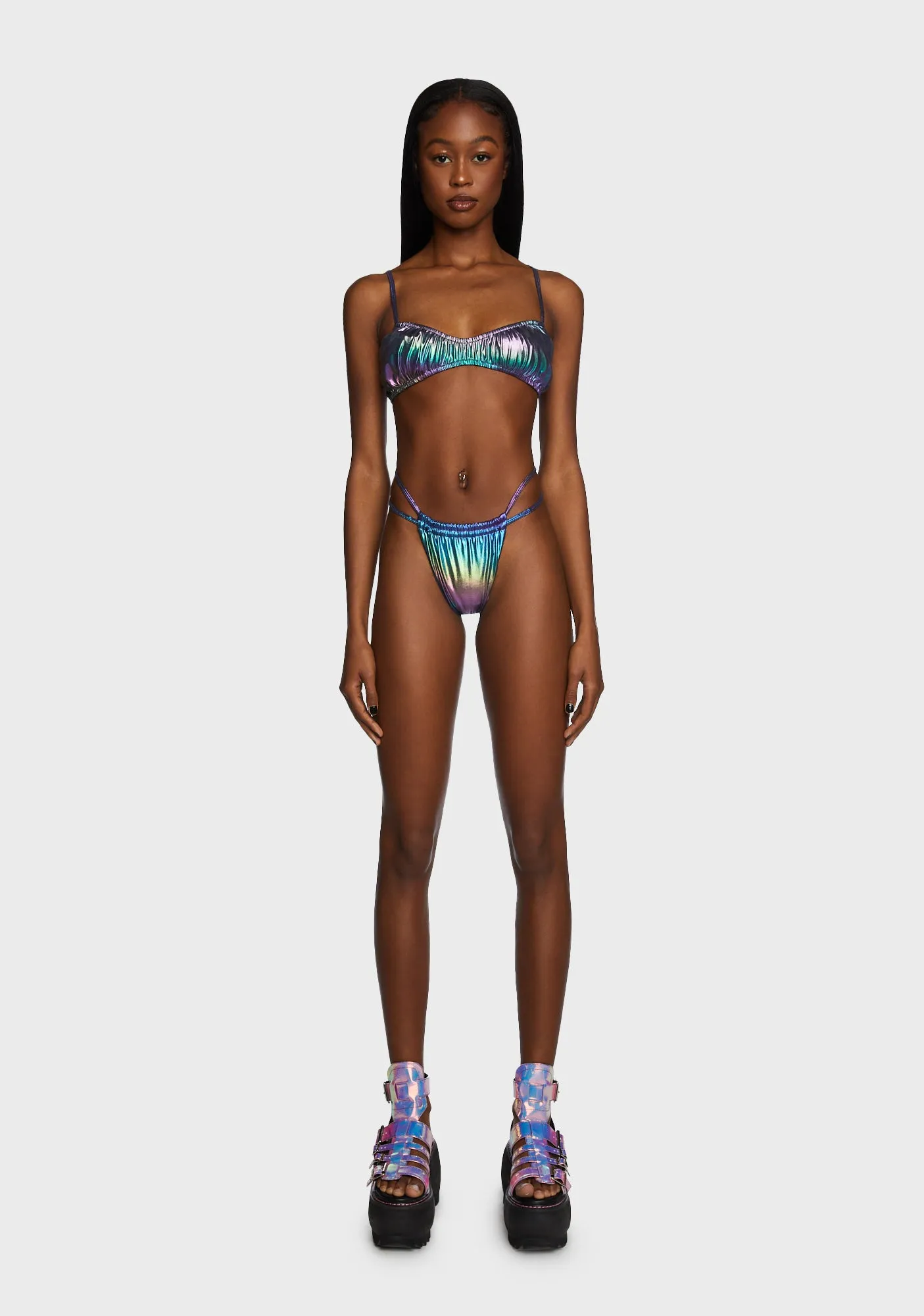 Reflective Ruched Bikini Set sold by Dolls Kill